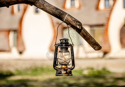 挂灯笼的树挂在树枝上的旧灯笼背景