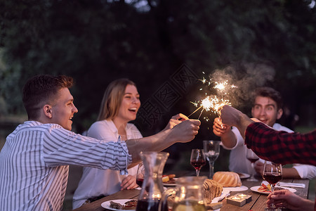 暑假期间在户外野餐晚宴的法国朋友聚会 午餐高清图片