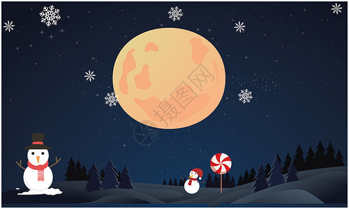 鎏金大雪海报圣诞节的月亮之夜 大雪人和大雪人 艺术 问候语背景