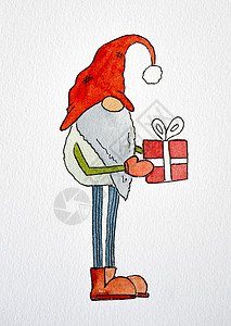 圣诞老人画 季节 水彩 冬天 插图 可爱的 快乐的 卡片 卡通片背景图片