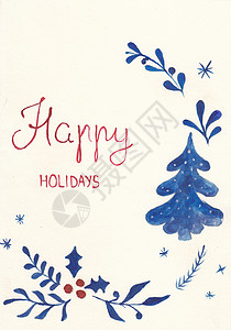 快乐节假日明信片 画 手写的 横幅 雪花 假期 复古的背景图片