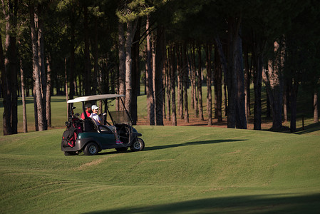 假期课程高尔夫球场的一对夫妇 伙伴 夫妻 运动 活动 成人背景