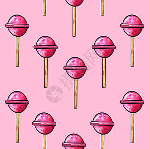 球形棒棒糖粉红色背景上球形粉红色的无缝光栅图案糖果棒棒糖 奶油 甜的背景