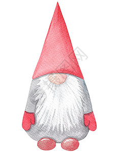 水彩侏儒以白色背景孤立的红色帽子 用于圣诞节装饰品和贺卡; 在白底上被隔离背景