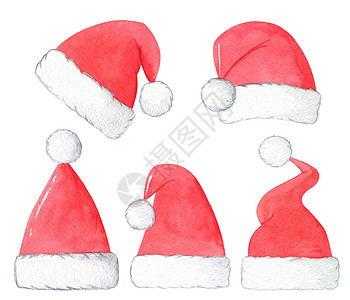 白色背景上隔绝的水红帽子 圣诞西装 贺卡装饰品 剪贴本 假日装饰品等背景图片