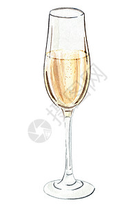 手绘香槟白上隔绝的水彩香槟玻璃背景