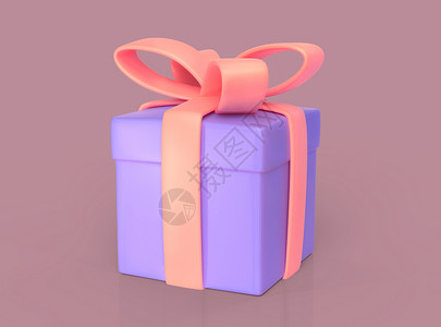 紫色卡通蝴蝶结紫色礼物盒3D 任何用途的设计都很好 粉红色背景的卡通光栅图解背景