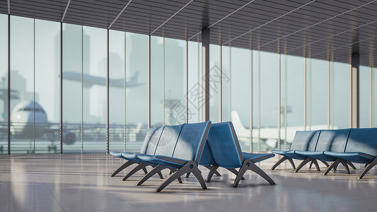 3D 说明机场候机区乘客座椅的示例 旅行 门厅背景