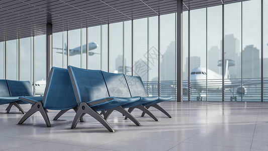 3D 说明机场候机区乘客座椅的示例 民众背景
