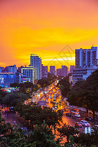 海南三亚市 雨和明亮的橙色天空 旅游 晴天背景