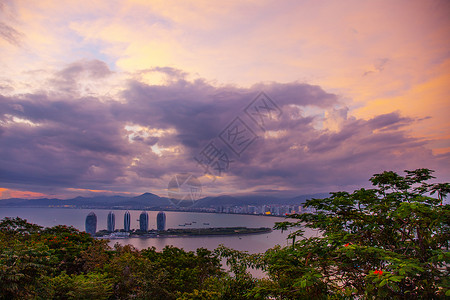 三亚凤凰国际机场中国海南岛风景日落海景 塔 三亚 天际线 天空 城市背景