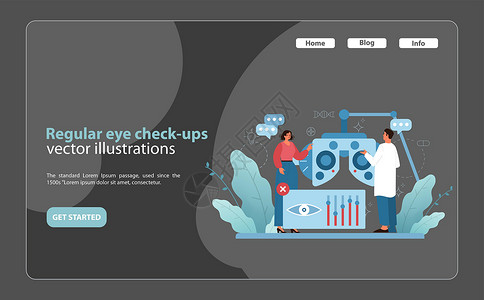 定期眼科检查图示。一名患者在医生的协助下使用眼科检查设备图片