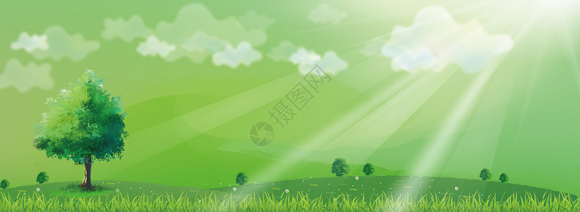 阳光白云下的大数绿草图片
