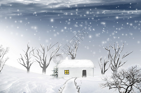 农村小屋白色冬天雪景背景设计图片