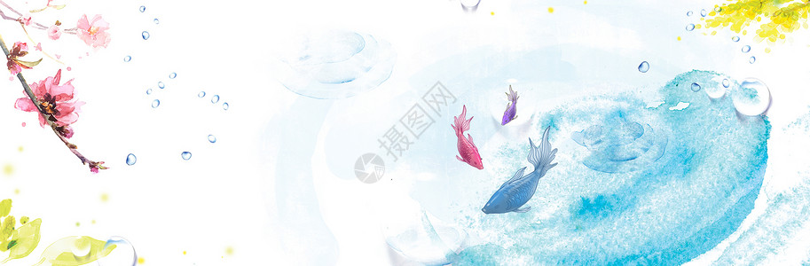 蓝色鱼卡通元素手绘小清新海报背景素材设计图片