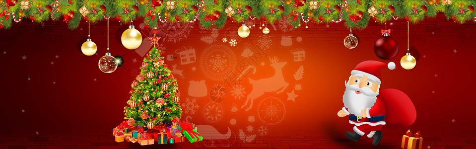 淘宝主题红色圣诞节banner背景设计图片