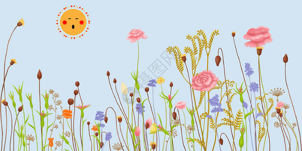 矢量牧场手绘花朵唯美矢量图案设计图片