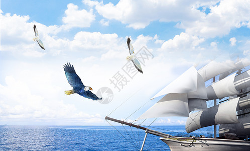 杨帆起航海报蓝色杨帆起航企业文化展板海报背景设计图片