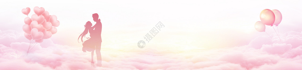 粉色气球与柯基清新banner背景海报设计图片
