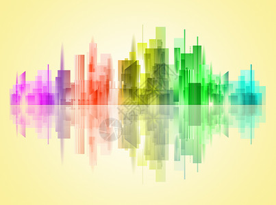 五彩的城市多彩的倒影高清图片