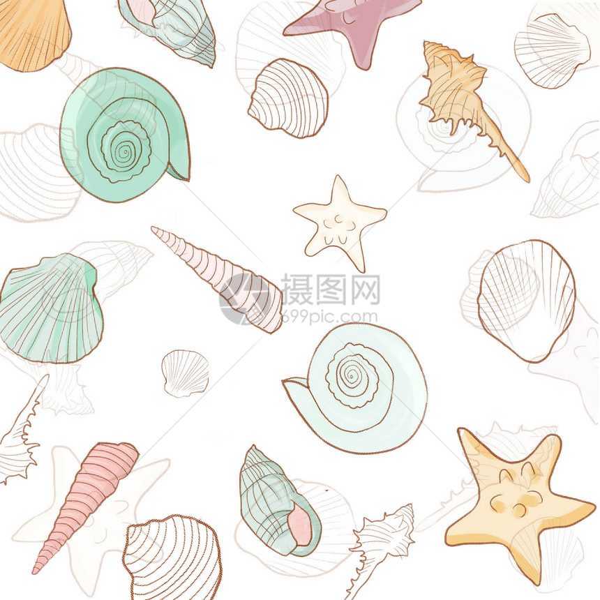 夏日海滩贝壳背景素材图片
