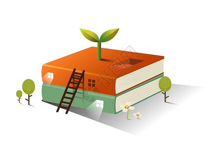 树书素材大图书籍做的房子插画