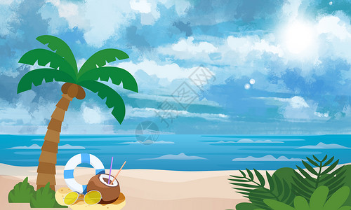 手绘椰子happy summer设计图片
