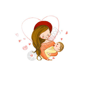 手绘抱着宝宝的母亲背景图片
