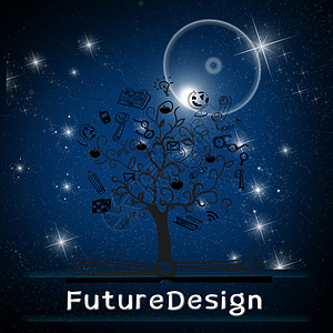 蓝色大树素材科技树背景设计图片