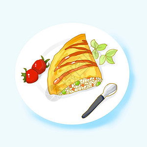 番茄蛋包饭边框手绘美味蛋包饭插画