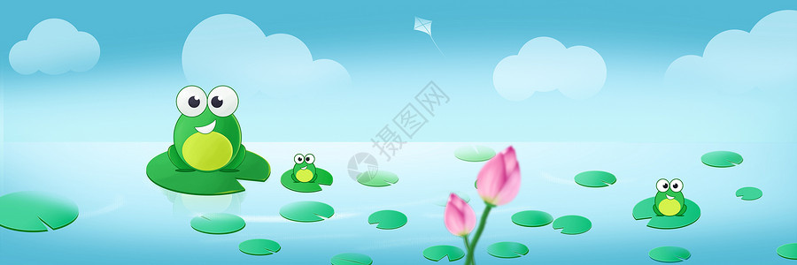 小青蛙聊天气泡夏日荷塘里的青蛙插画