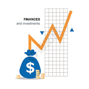 分析数据标志钱币钱袋增值走势图插画