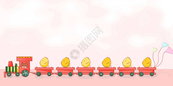 玩具鸡卡通运输小火车插画