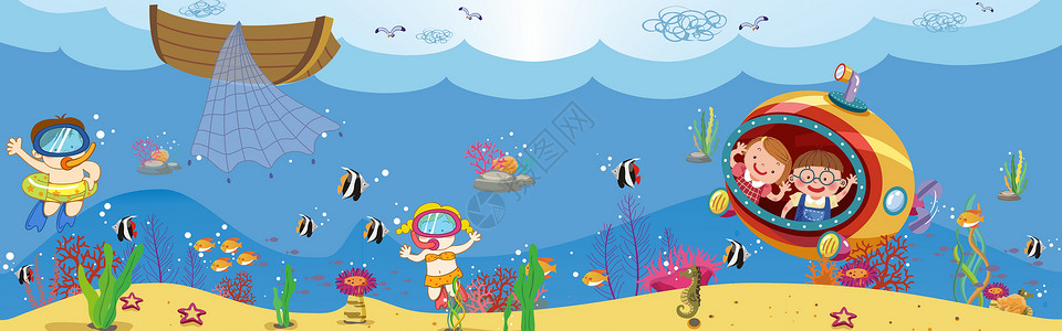 海藻花海洋卡通世界插画