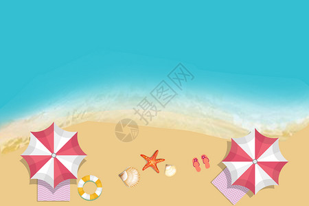 ps素材伞椅手绘夏日沙滩插画