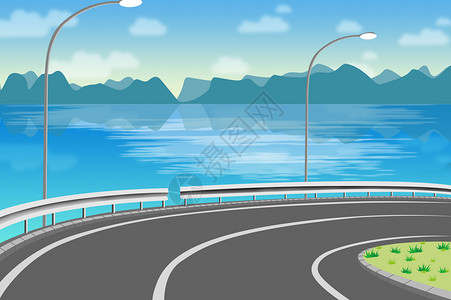 鳌江水边弧形公路插画