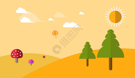 黄色热气球蘑菇夏日插画