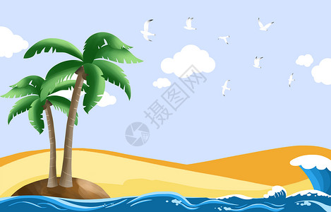海椰子夏日海风插画