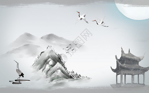 小舟画中国风背景设计图片