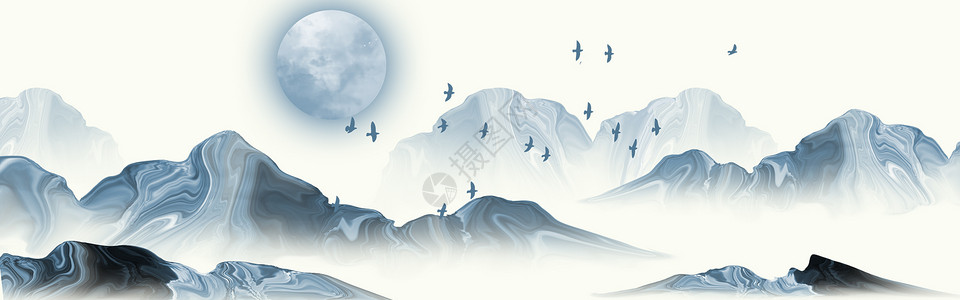 水彩月亮古风背景图设计图片