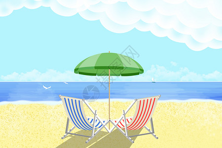蓝天白云鸟阳光海滩风景背景设计图片