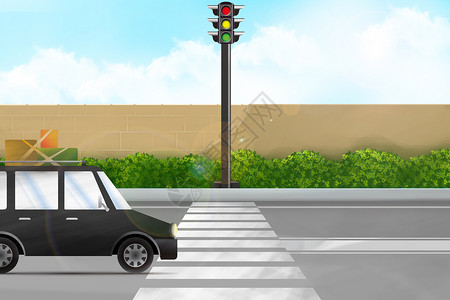 汽车树红绿灯交通知识设计图片