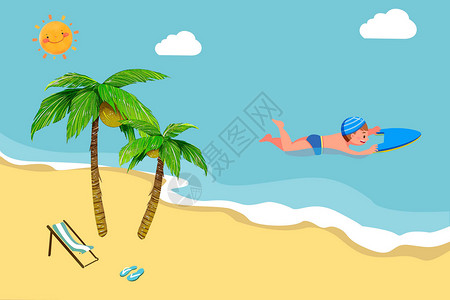 卡通海岸夏日游泳海报设计图片