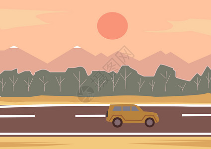 旅游宣传画册远方在路上公路插画插画
