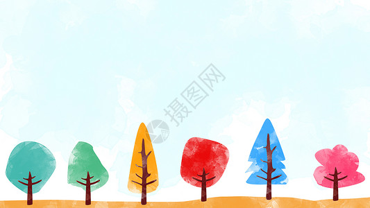 七彩树矢量水彩树素材插画