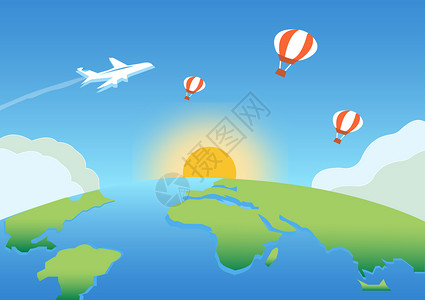 地图心形素材全球化旅游业发展插画插画