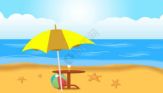 炎炎酷暑手绘夏日沙滩插画