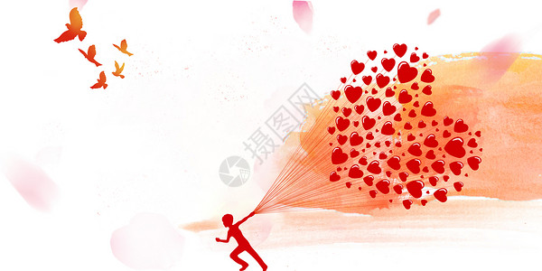 红色清新彩带七夕情人节设计图片