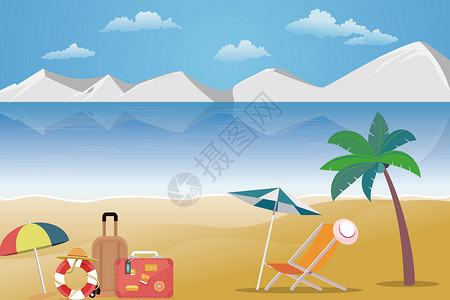 夏日手拿冰激凌海边沙滩座椅太阳伞设计图片