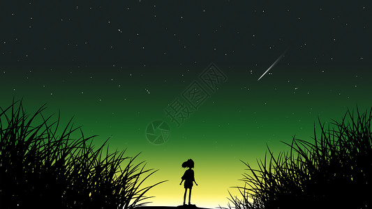 草石头夜空下看流星的女孩设计图片
